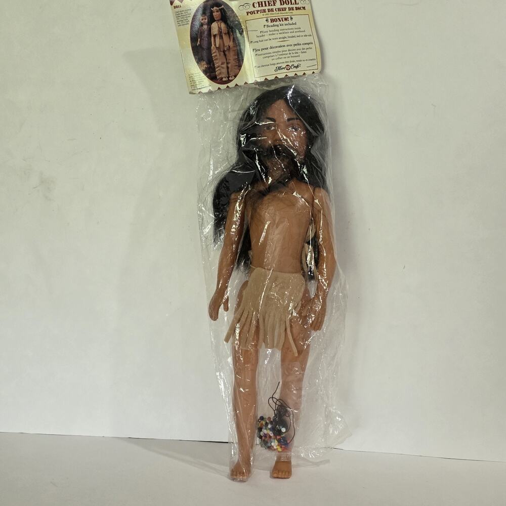 Vintage Indian Chief Doll 1995 with Loincloth & Bead Kit Long Hair NEW #3211